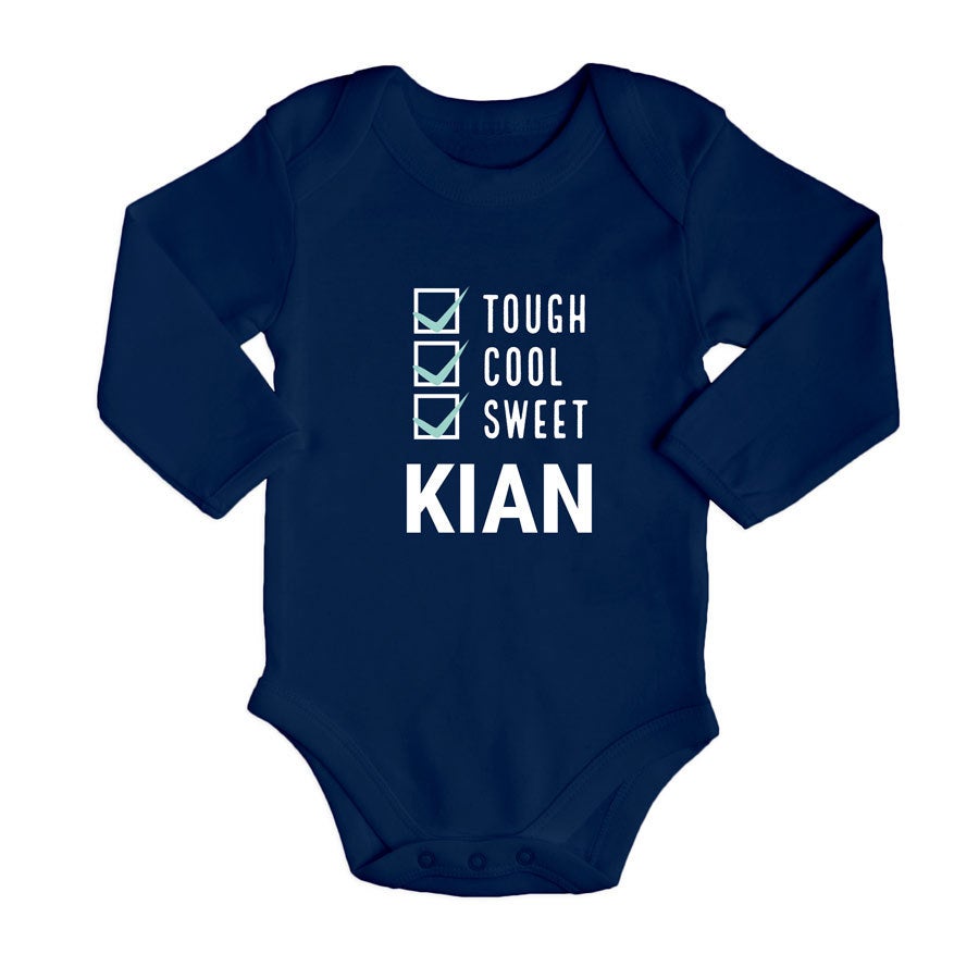 Personalised baby romper - Long sleeves - Navy - 62/68