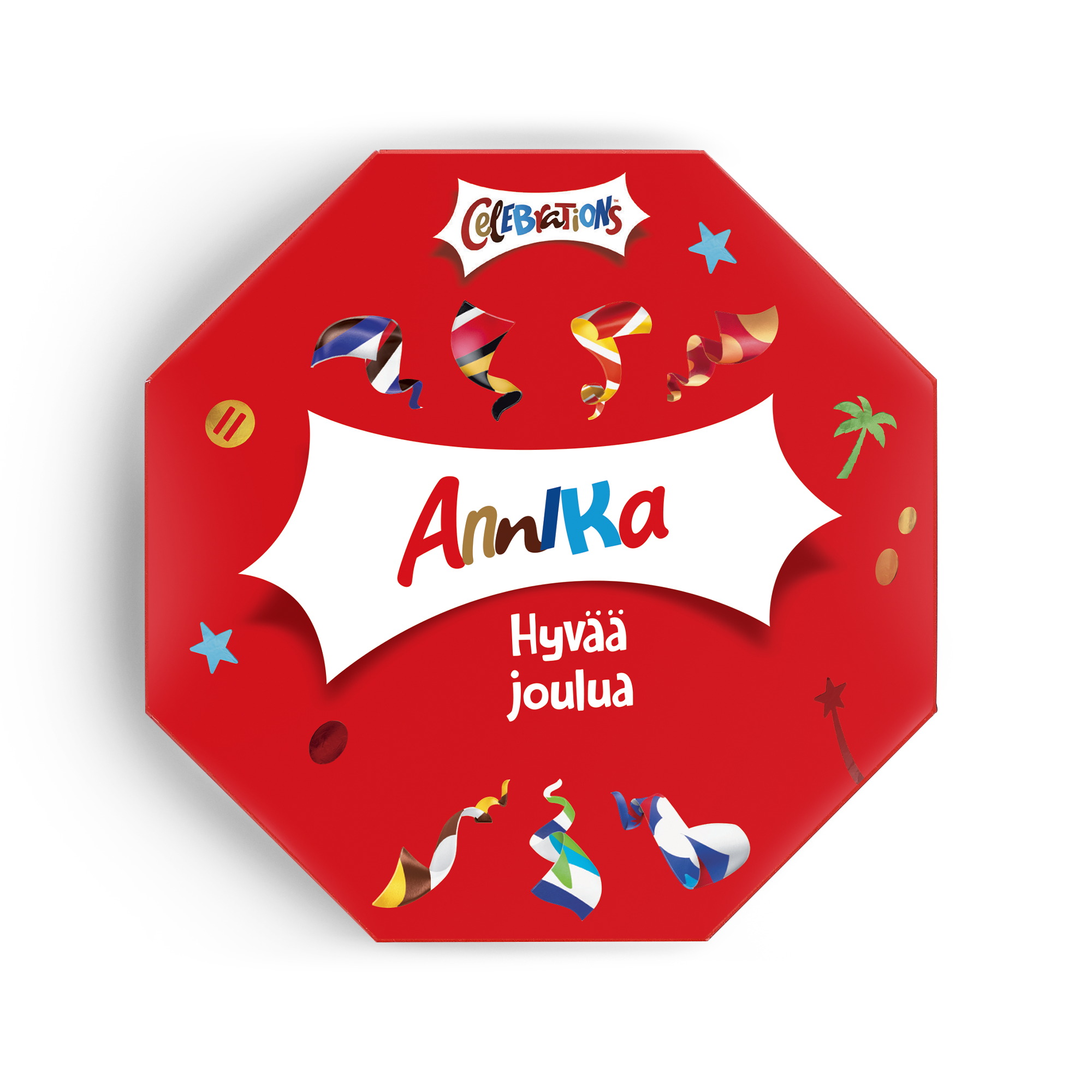 Juhlalaatikko, joka on varustettu nimellä