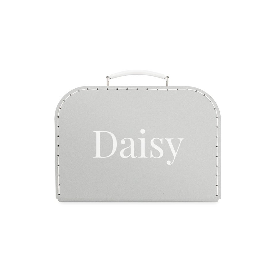 Mala de criança impressa Mala de brinquedos cinza personalizada com o nome Daisy, um companheiro de viagem que é exclusivamente deles.