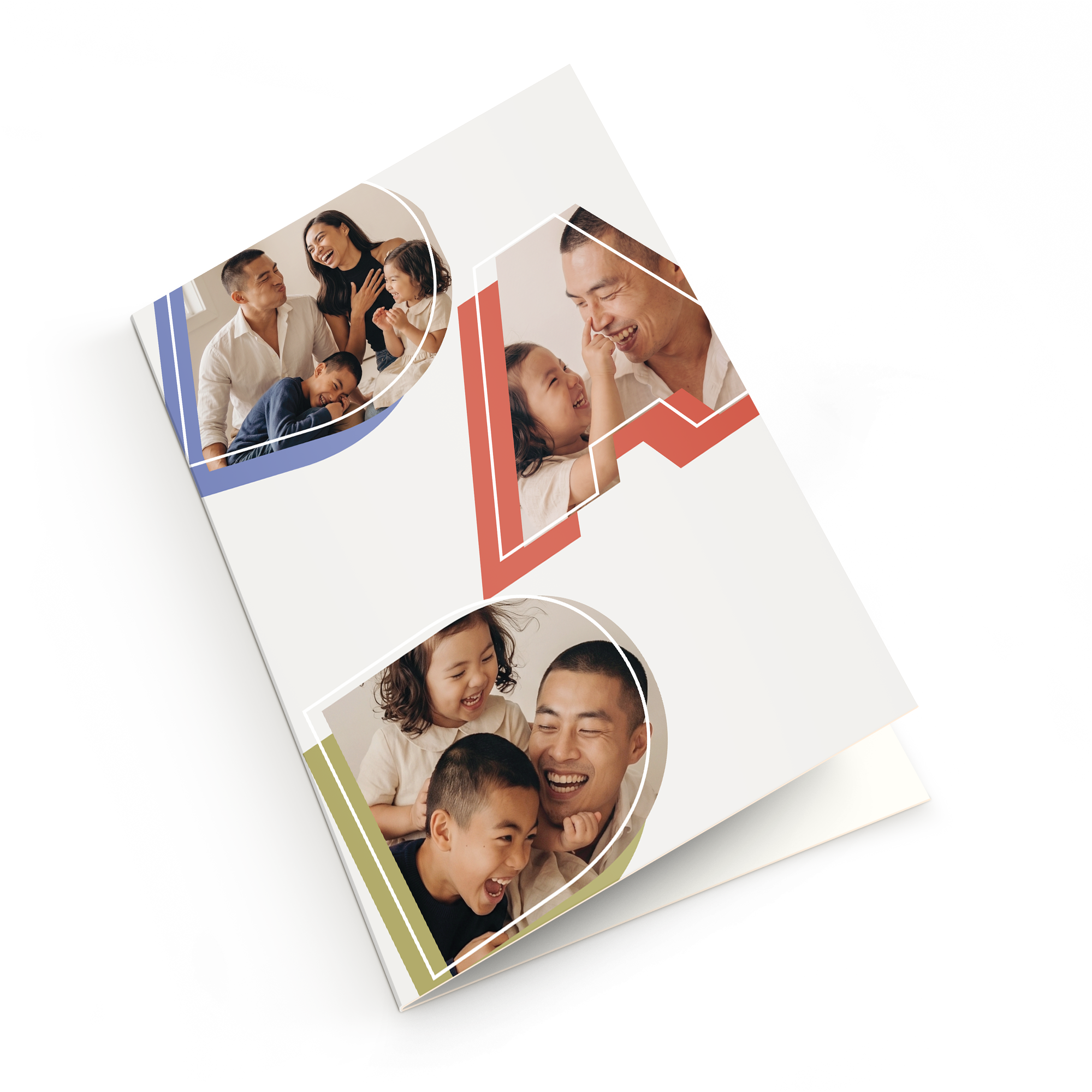 Giant greeting card - Personalised - Father's Day - 50 cm, featuring multiple family photos printed on the front, showcasing a father and his children laughing together.