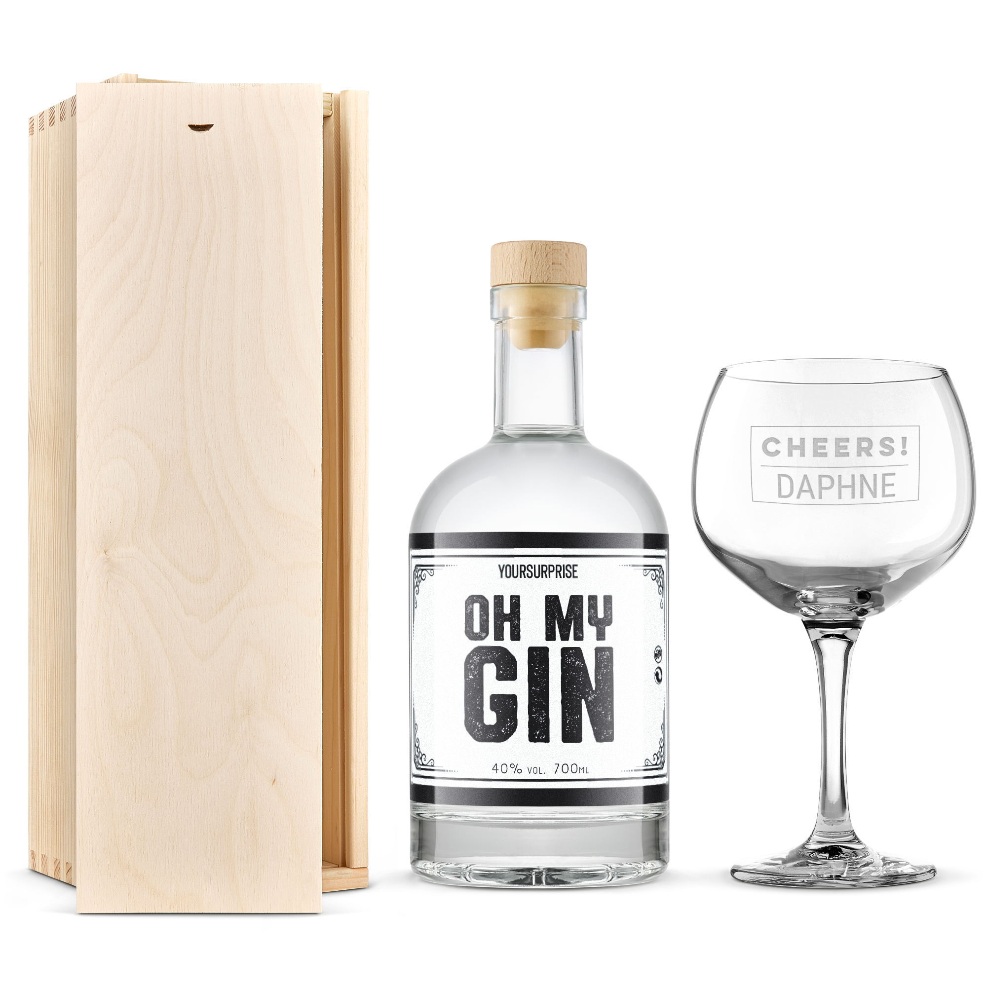 YourSurprise ginpakket met gegraveerd glas