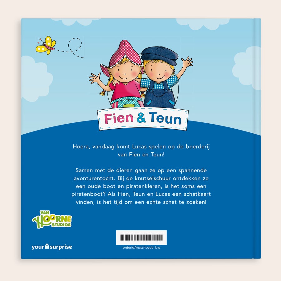 Gepersonaliseerd kinderboek - Fien & Teun 'Zoeken een schat' Fien & Teun ga op schattenjacht samen met Lucas in dit boek met naam en foto, gepersonaliseerd met verhaaltekst.