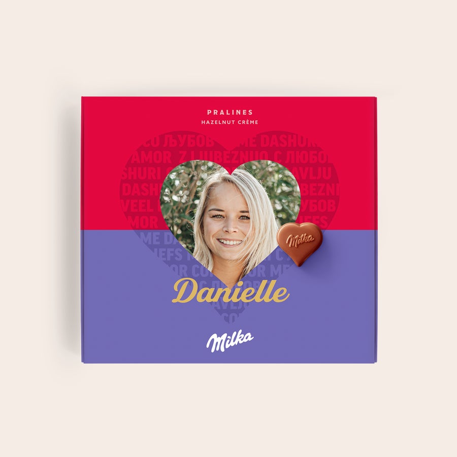 Pralinés de Milka Amor Caixa de presente de chocolate Milka personalizada com foto e o nome Danielle
