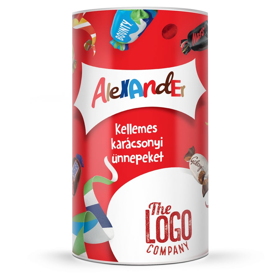 Személyre szabott ünnepi doboz Személyre szabott Ünnepelj bármit doboz névvel és karácsonyi üdvözlettel nyomtatva