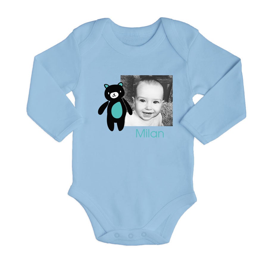 Romper bedrukken - Lange mouw - Babyblauw - 62/68