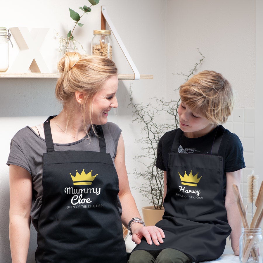 Personalised Apron Set - Mother & Child - Black Personalised Apron Set - Mother & Child - Black