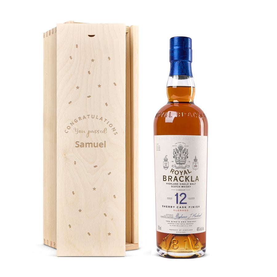 Personalised whiskey gift - Royal Brackla - 12 years - Engraved wooden case