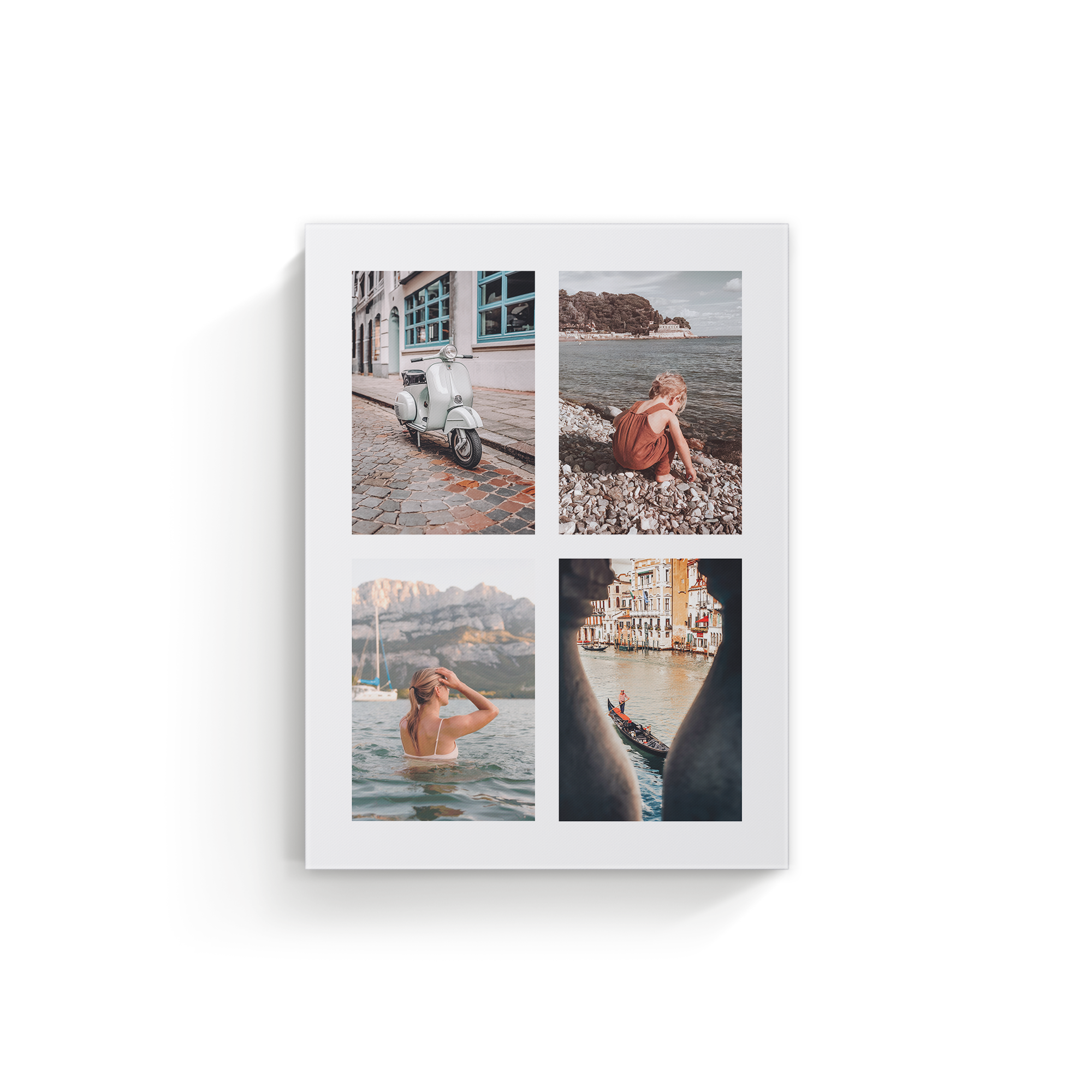 Toile personnalisée imprimée avec un collage de quatre photos de voyage