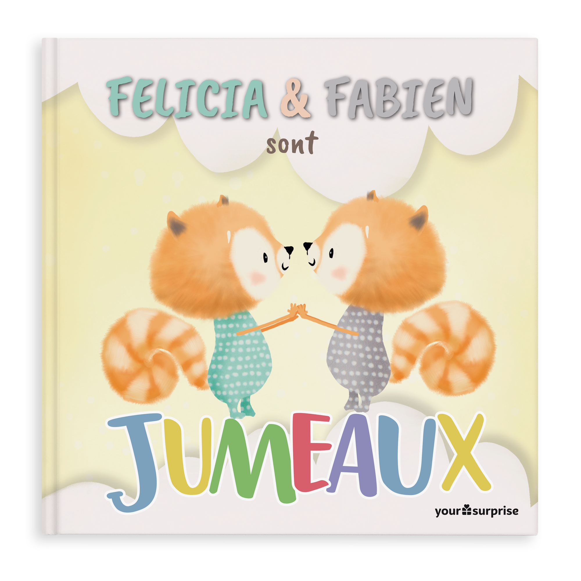 Livre personnalisé Célébrez la naissance Felicia & Fabien sont Jumeaux avec deux bébés pandas roux