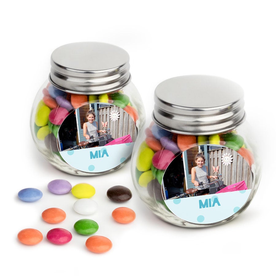 Personalised Mini Glass Jar Favours with Chocolates