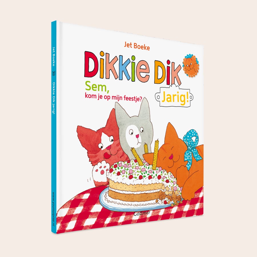 Boek "Dikkie Dik is jarig" met naam Gepersonaliseerd Dikkie Dik boek met de naam Sem op de voorkant en tekst Vier samen met Dikkie Dik de lente in dit prachtige boek met naam.