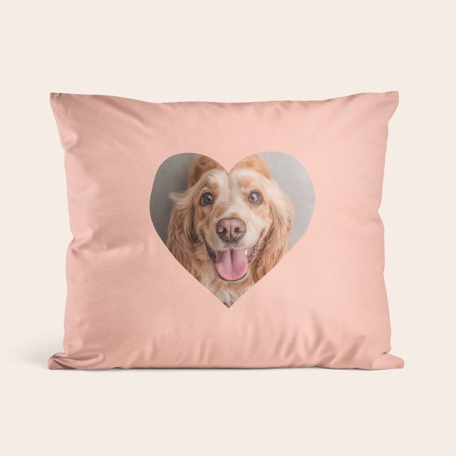Cuscini con Foto Cuscino personalizzato rosa pallido stampato con la foto di un cane in una cornice a forma di cuore