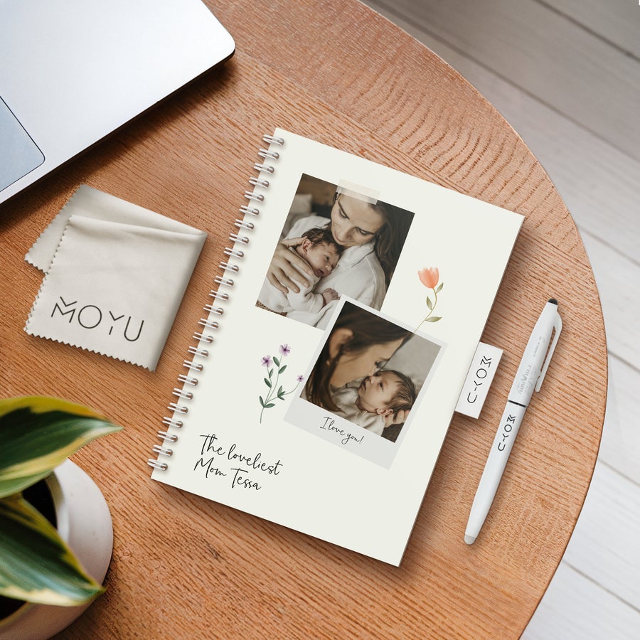 Személyre szabott MOYU törölhető notebook Személyre szabott MOYU törölhető jegyzetfüzet fényképpel és szöveggel nyomtatva anyáknak.