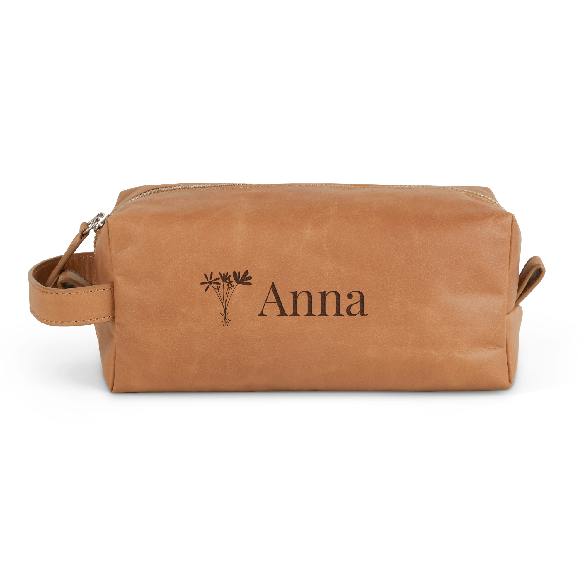 Engraved leather toiletry bag