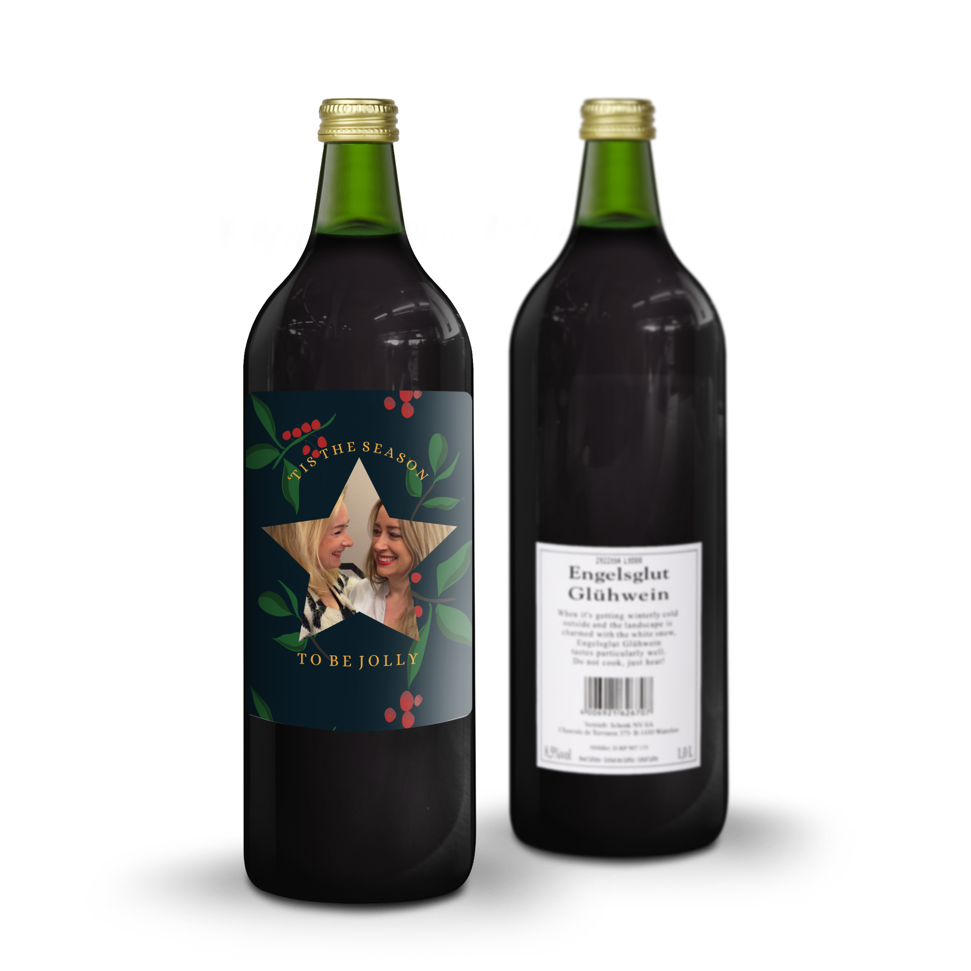 Bottiglia di Glühwein personalizzata con etichetta stampata con foto e testo per un Regalo delizioso