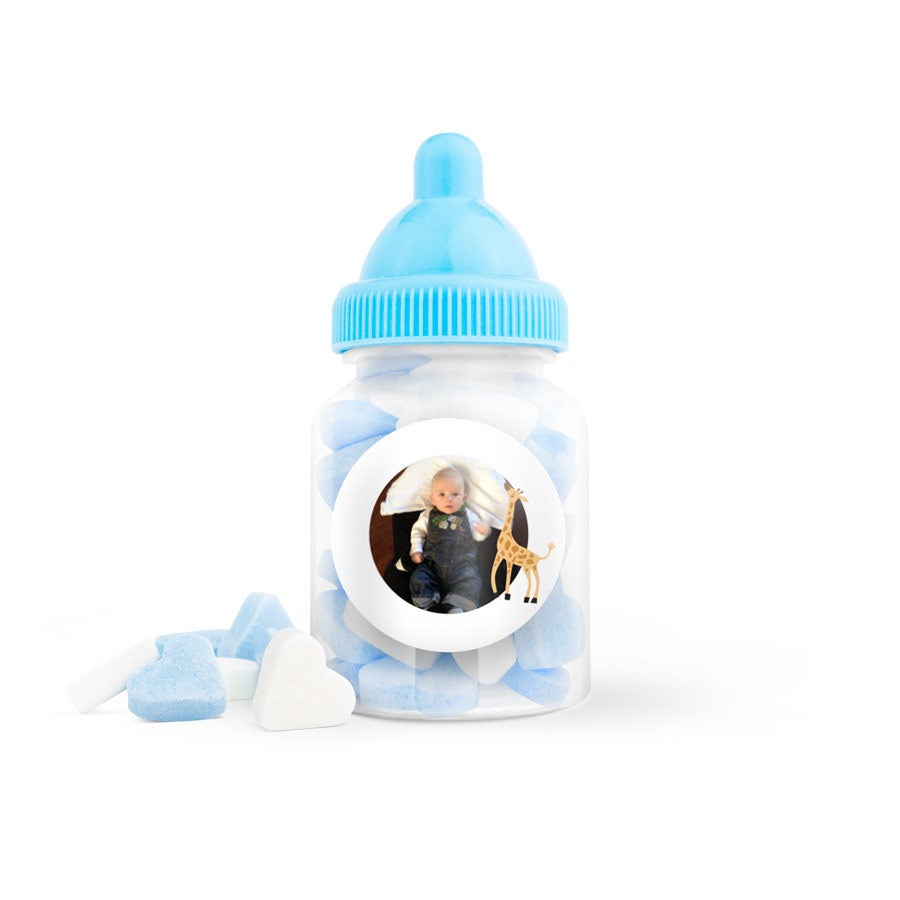 Individuellbabykind - Zuckerherzen in Babyfläschchen (blau) 60 Stück - Onlineshop YourSurprise