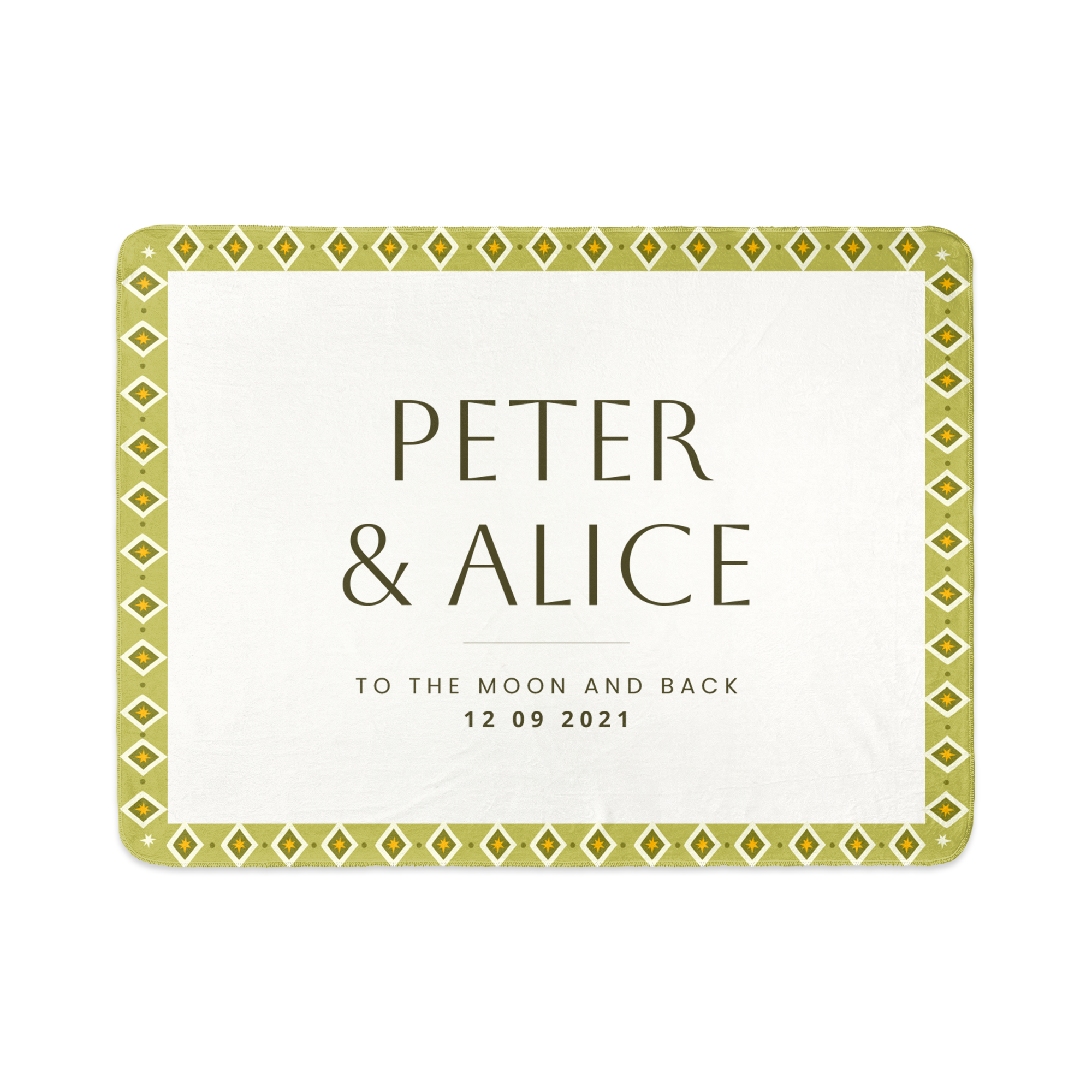 Personalizovaná fleecová deka s fototiskem se jmény Peter & Alice, datumem a ozdobným rámečkem, Váš gauč bude super útulný s fototiskem