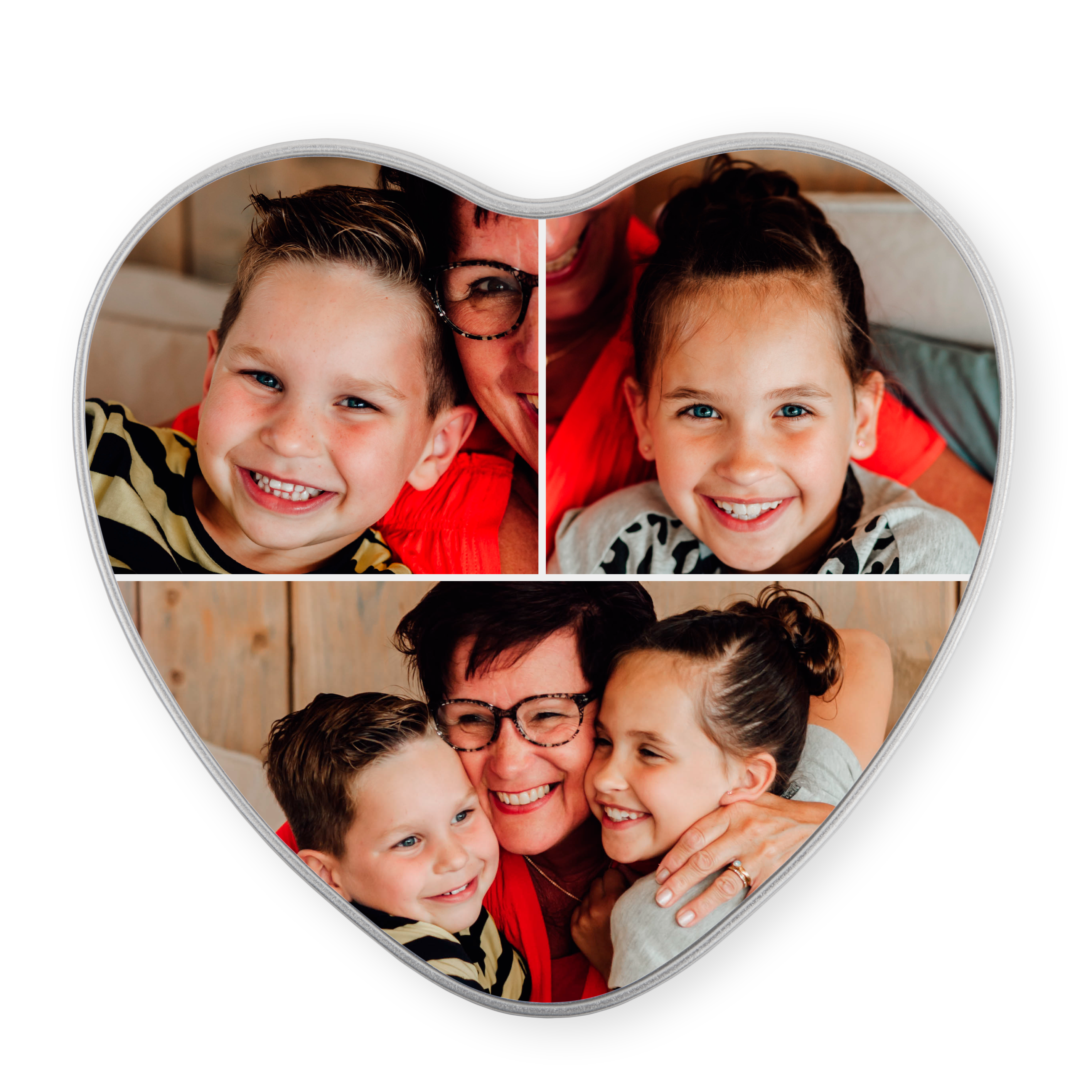 Boîte à souvenirs personnalisable en forme de cœur avec une photo de famille imprimée