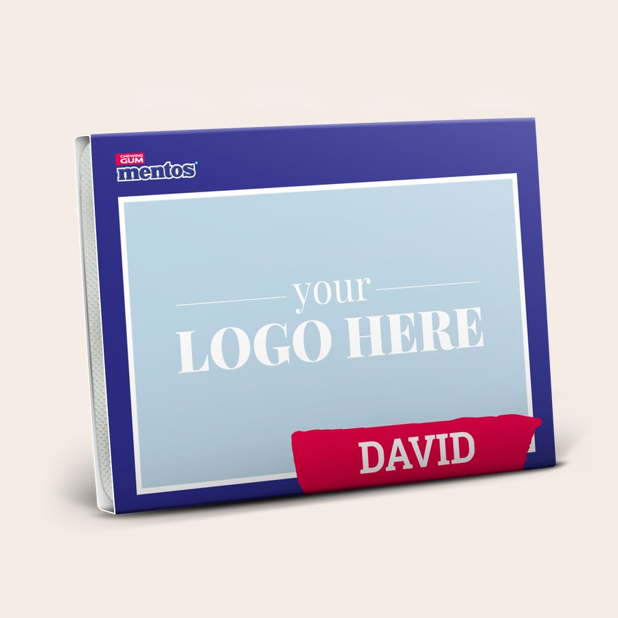 Caja de chicles con foto Caja de chicles Mentos personalizada con "your LOGO HERE" y nombre "DAVID" impresos.
