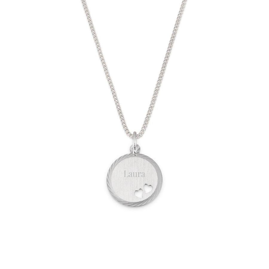 Personalised pendant - Round with hearts - Name/Text - Silver - Engraved