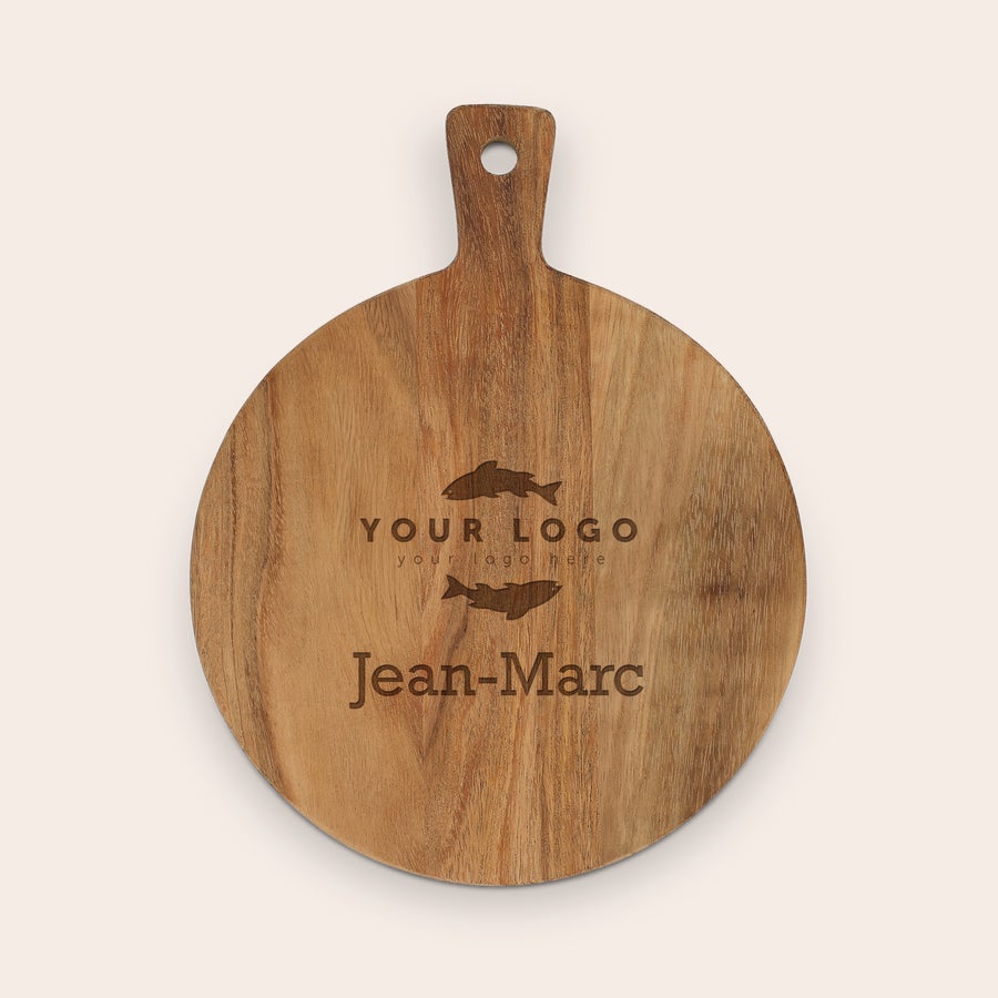 Planches à découper personnalisées Plateau de service en bois gravé avec prénom Jean-Marc et des motifs de poissons