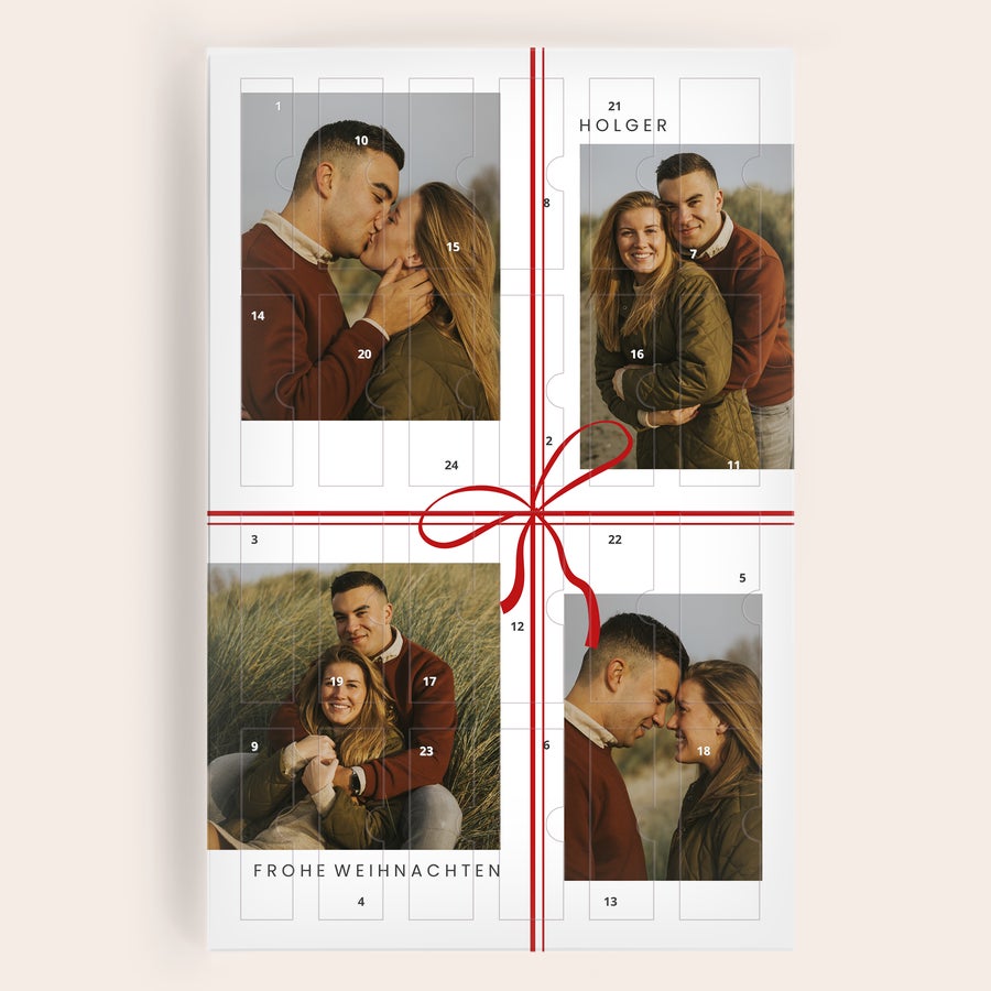 Alkohol-Countdown-Kalender Personalisierter Countdown-Kalender mit Pärchenfotos, Namen HOLGER und Gruß FROHE WEIHNACHTEN, Überraschen Sie sie mit einem Countdown und einem leckeren Drink