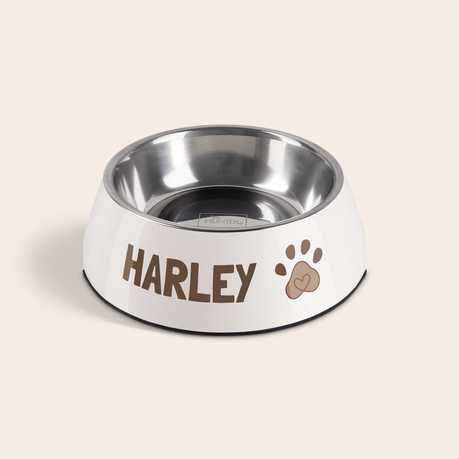 Gamelle pour chien Gamelle personnalisée blanche pour chien avec le nom HARLEY et une patte imprimés