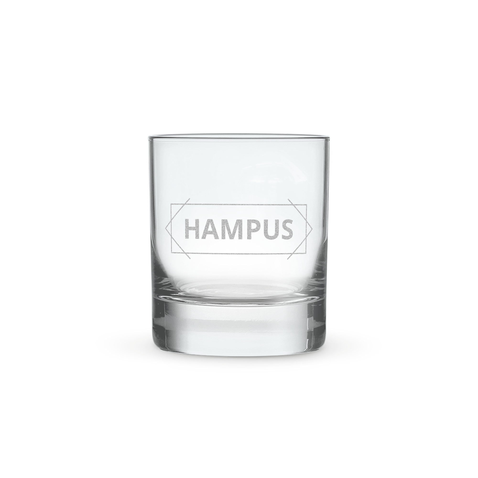 Ett personligt likörglas med namnet "HAMPUS" graverat i glaset, perfekt för att överraska en likörkännare.