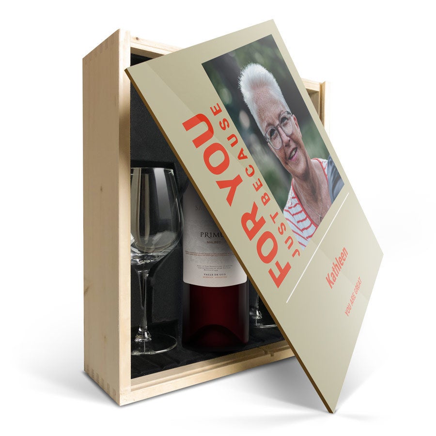 Personalised wine gift set - Salentein Primus Malbec - Printed wooden case