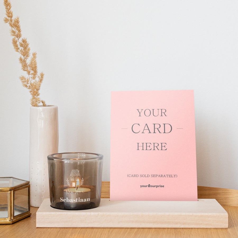 Wooden cardholder with personalised engraved candle holder