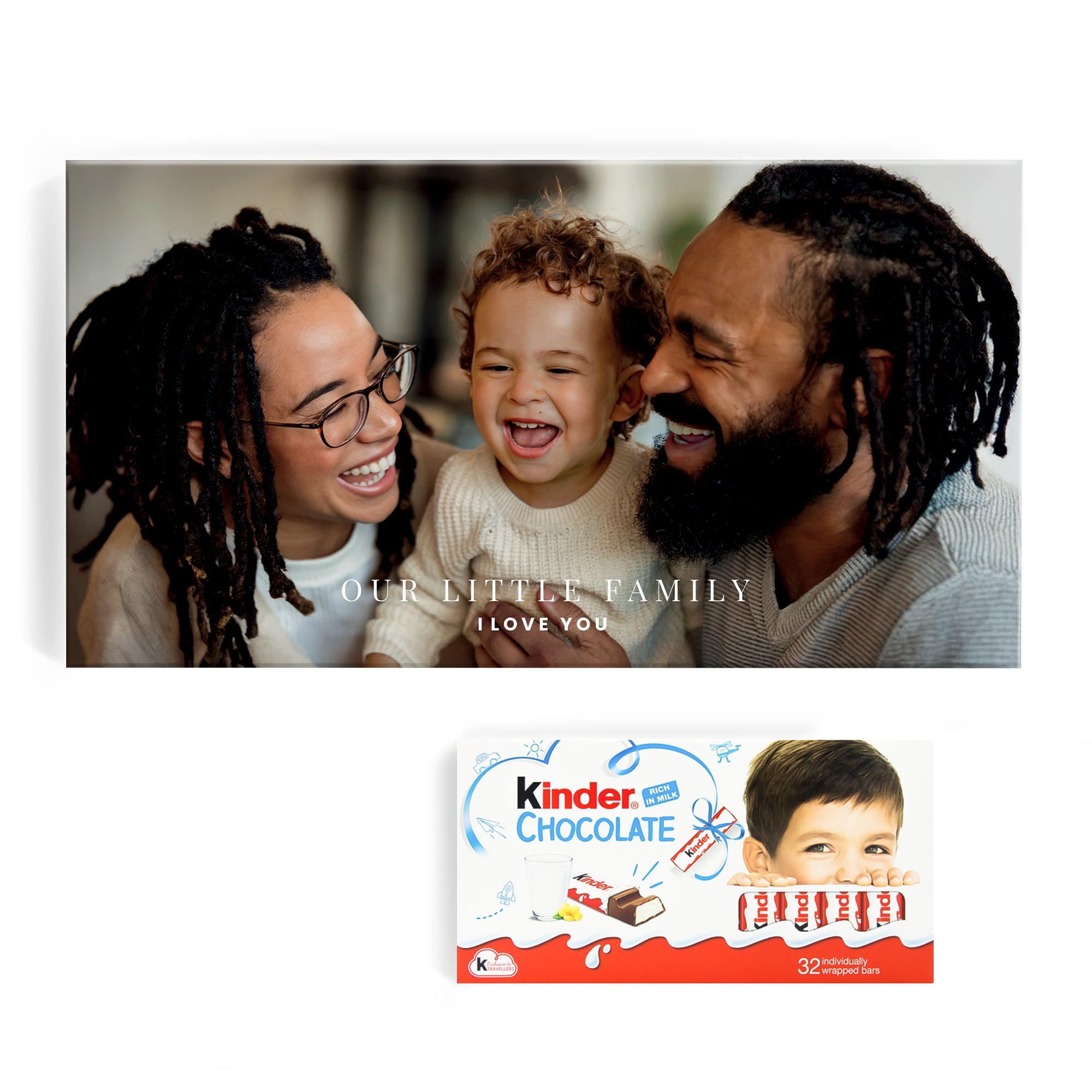 Coffret kinder personnalisé 64 barres imprimé avec la photo et le texte 