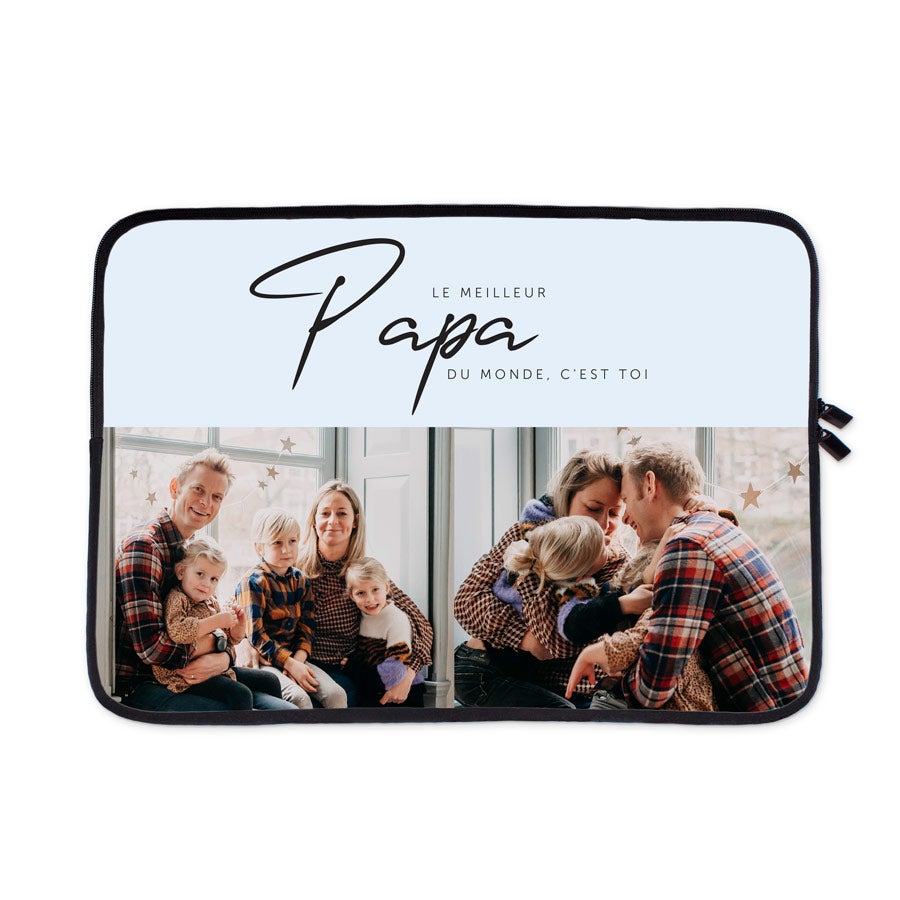 Housse ordinateur personnalisée pour PC et Mac, imprimée avec une photo de famille et un texte Papa