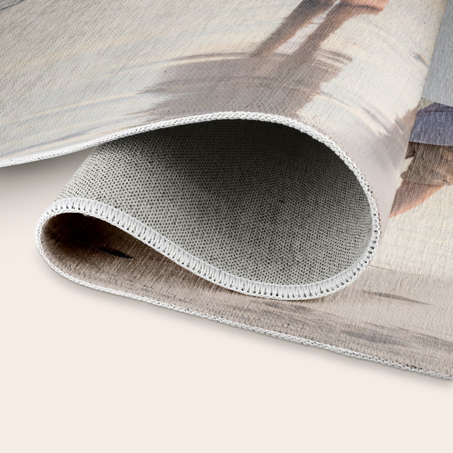 Tappeto personalizzato - ø 152 cm Tappeto personalizzato arrotolato con stampa fotografica e bordo cucito per trasformare il tuo ricordo preferito in un elemento decorativo accogliente sul pavimento