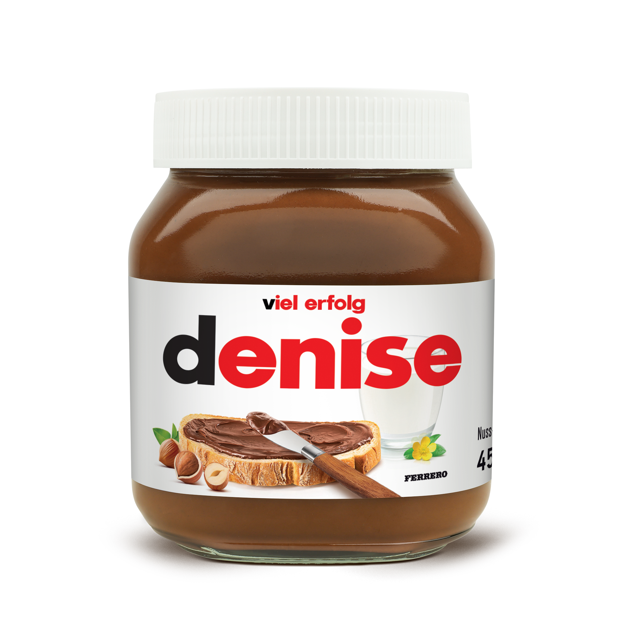 nutella Glas, bedruckt mit dem Namen Denise und 