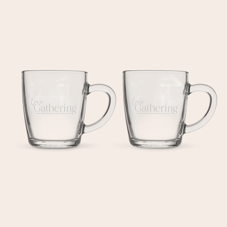 Tazza da tè - Vetro Set di due tazze in vetro personalizzate con incisione del testo Eves Gathering un regalo per gli amanti del tè