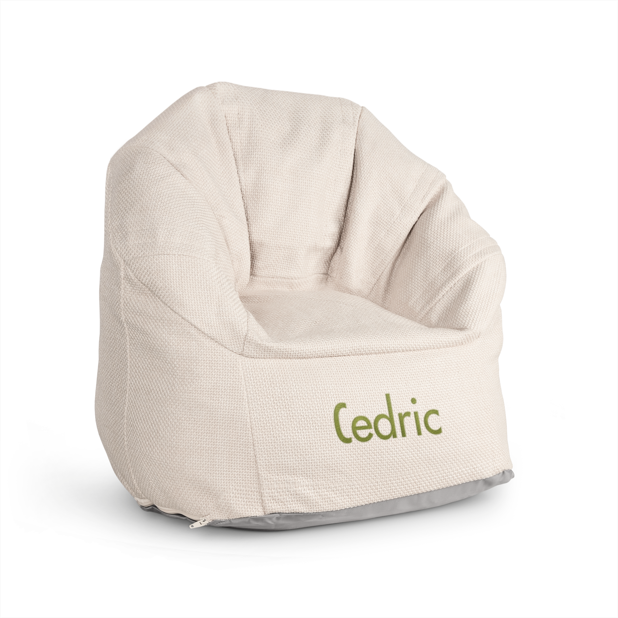 Fauteuil pour enfant beige avec le prénom Cedric brodé, quel enfant ne serait pas content avec un fauteuil aussi cool