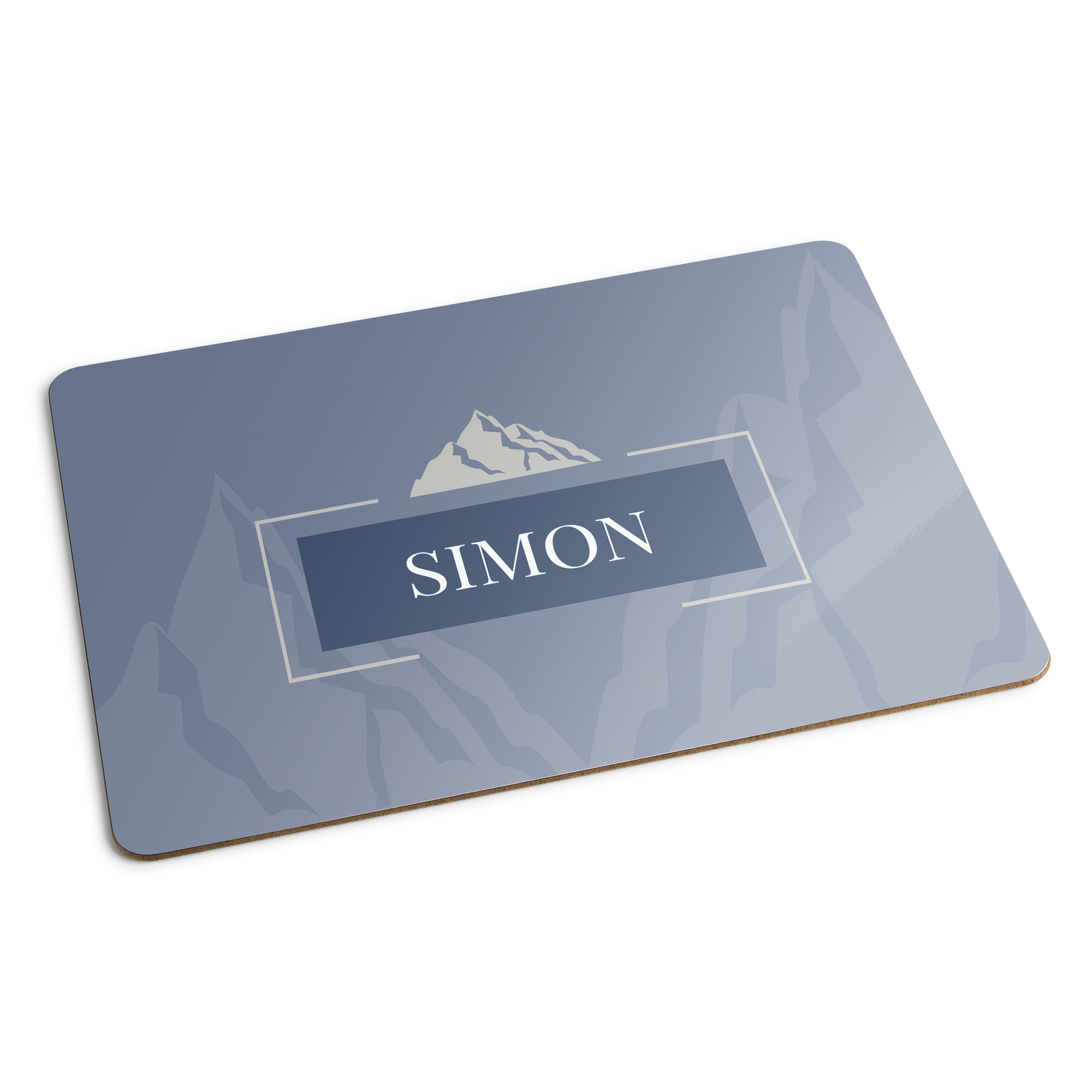 Set de table personnalisé pour un cadeau famille original avec motif de montagne et nom Simon imprimé