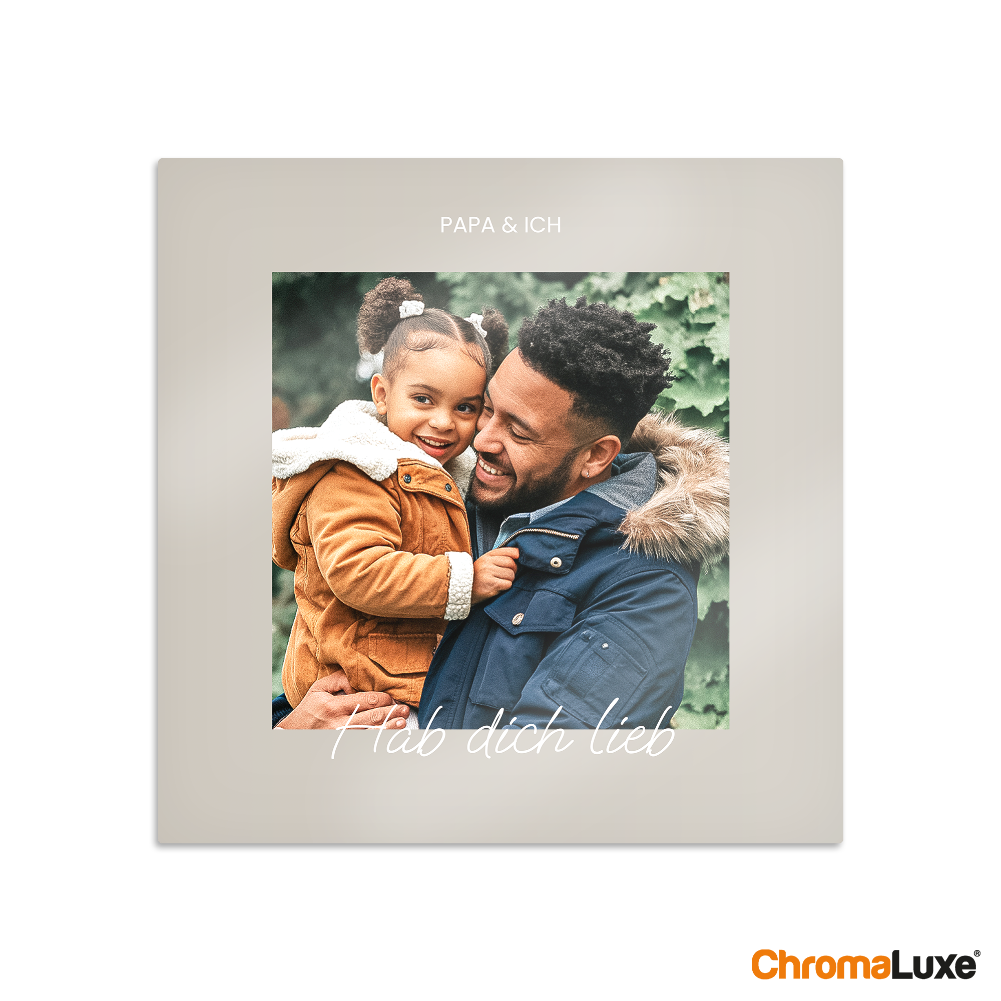 Wanddekoration mit Instafotos Papa und Tochter, digital gedruckt mit "Papa & Ich" und "Hab dich lieb" Text