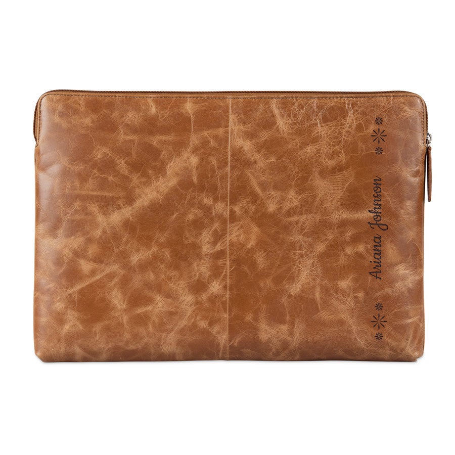 Engraved leather laptop sleeve