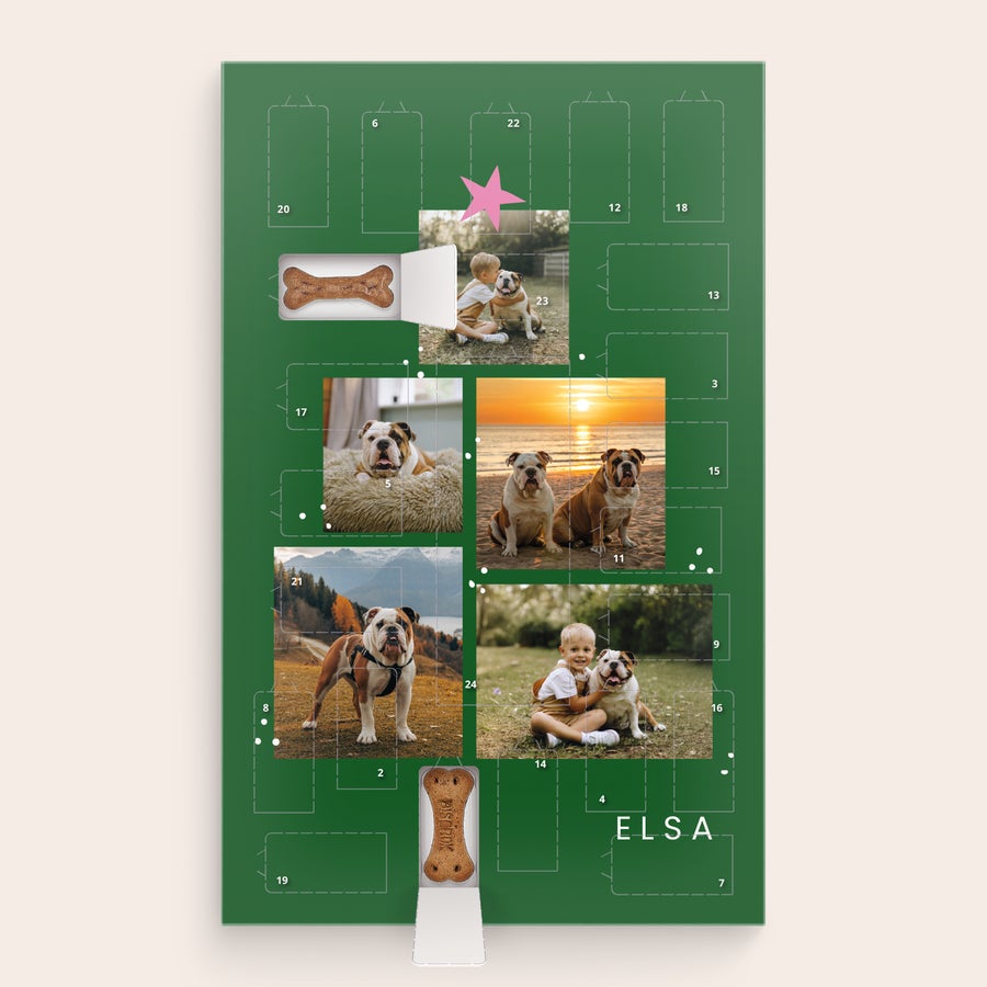 Adventskalender für hunde - Pedigree Personalisierter Hunde-Adventskalender mit Vollfarbfotos und dem Namen Elsa, gedruckt auf der Vorderseite