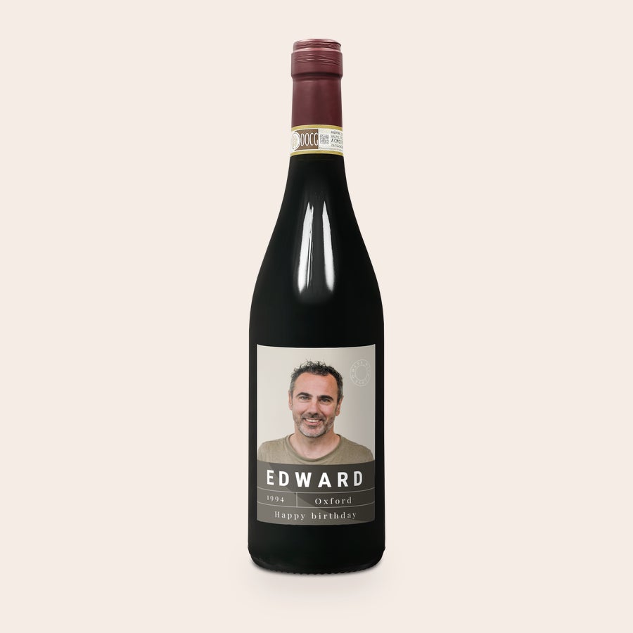 Vino Farina Amarone Valpolicella Personalizzato Un Vino superbo per un regalo eccezionale: bottiglia di Amarone DOCG con etichetta personalizzata stampata con foto e testo Edward, 1994, Oxford, Happy birthday