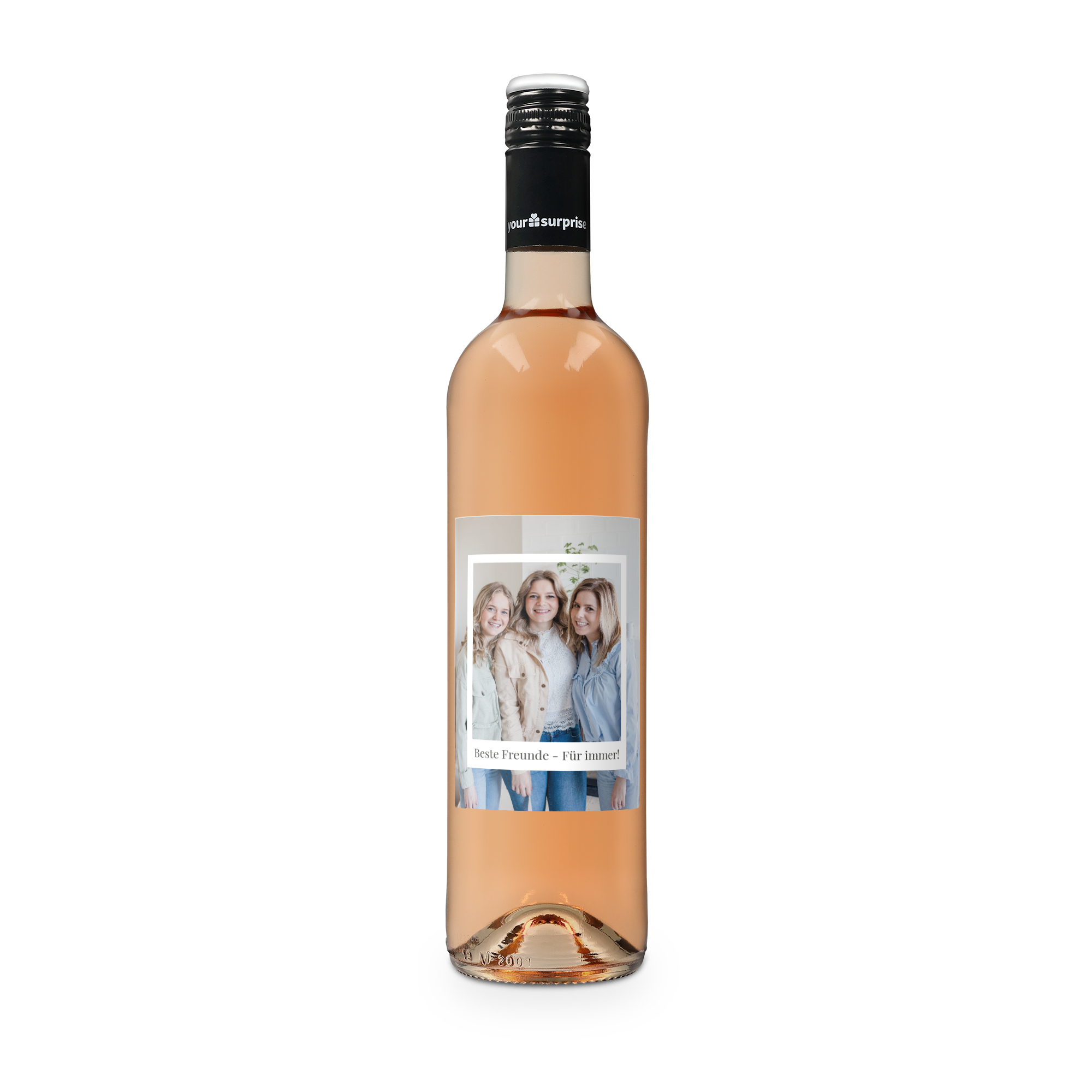 Weinflasche Maison de la Surprise Syrah Rosé mit personalisiertem Etikett bedruckt mit Foto und dem Text "Beste Freunde - Für immer!" als Geschenk