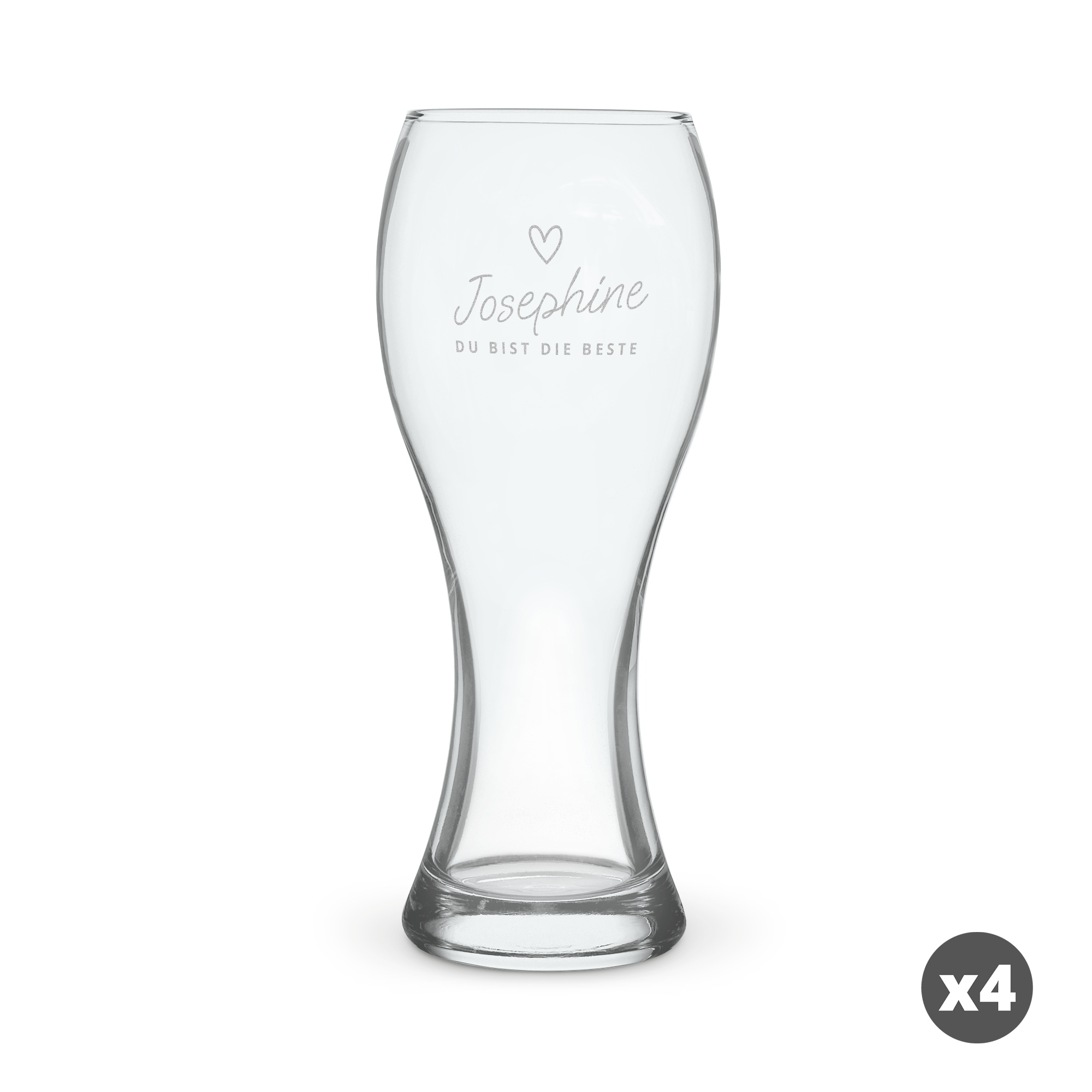 Personalisiertes Weizenbierglas mit Gravur "Josephine du bist die Beste" und einem Herz