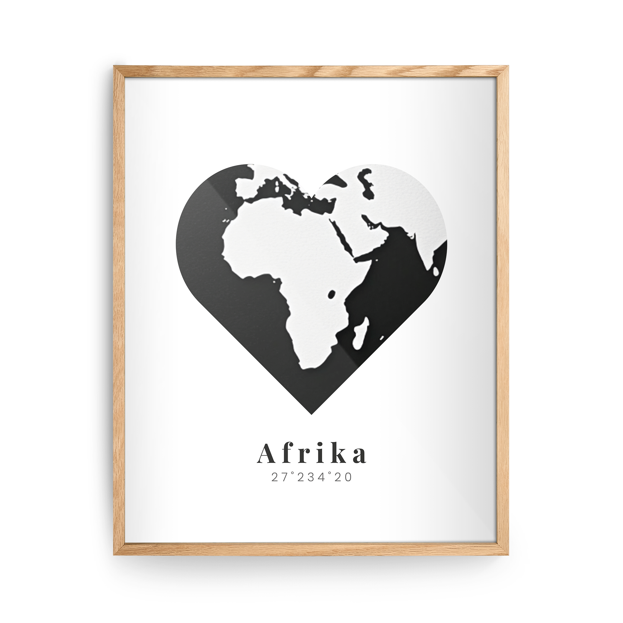 Personaliziran plakat z motivom Afrike in koordinatami, uokvirjen v les, ovekovečite spomin.