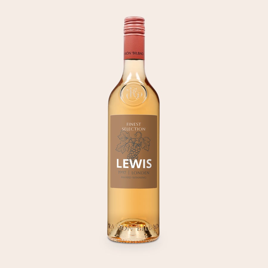 Ramon Bilbao Rosé - etiqueta personalizada - impresso  Garrafa de vinho Ramon Bilbao Rosado com etiqueta personalizada "Lewis 1997 Londres" para presente