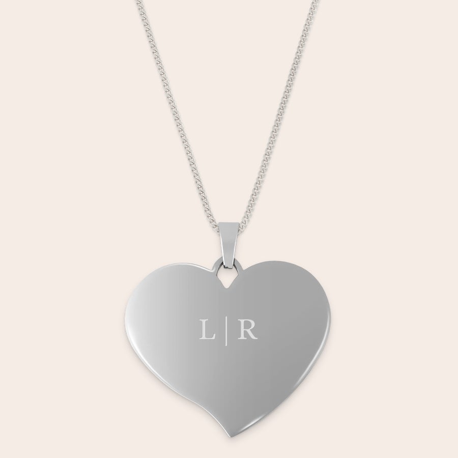 Engraved heart necklace large Silver heart-shaped pendant engraved with the initials L R a heart-warming gift