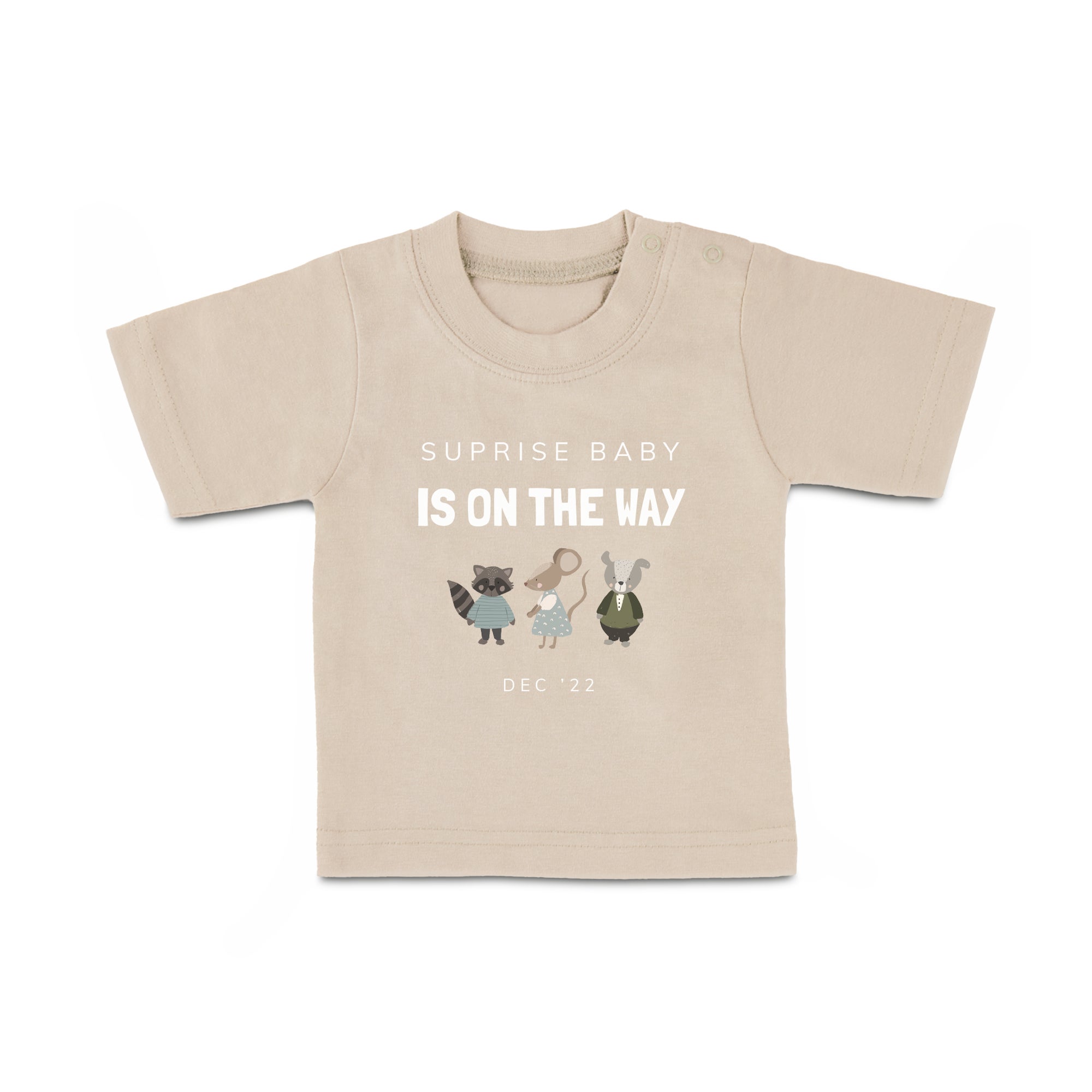 Baby shirt bedrukken - Korte mouw - Beige - 50/56