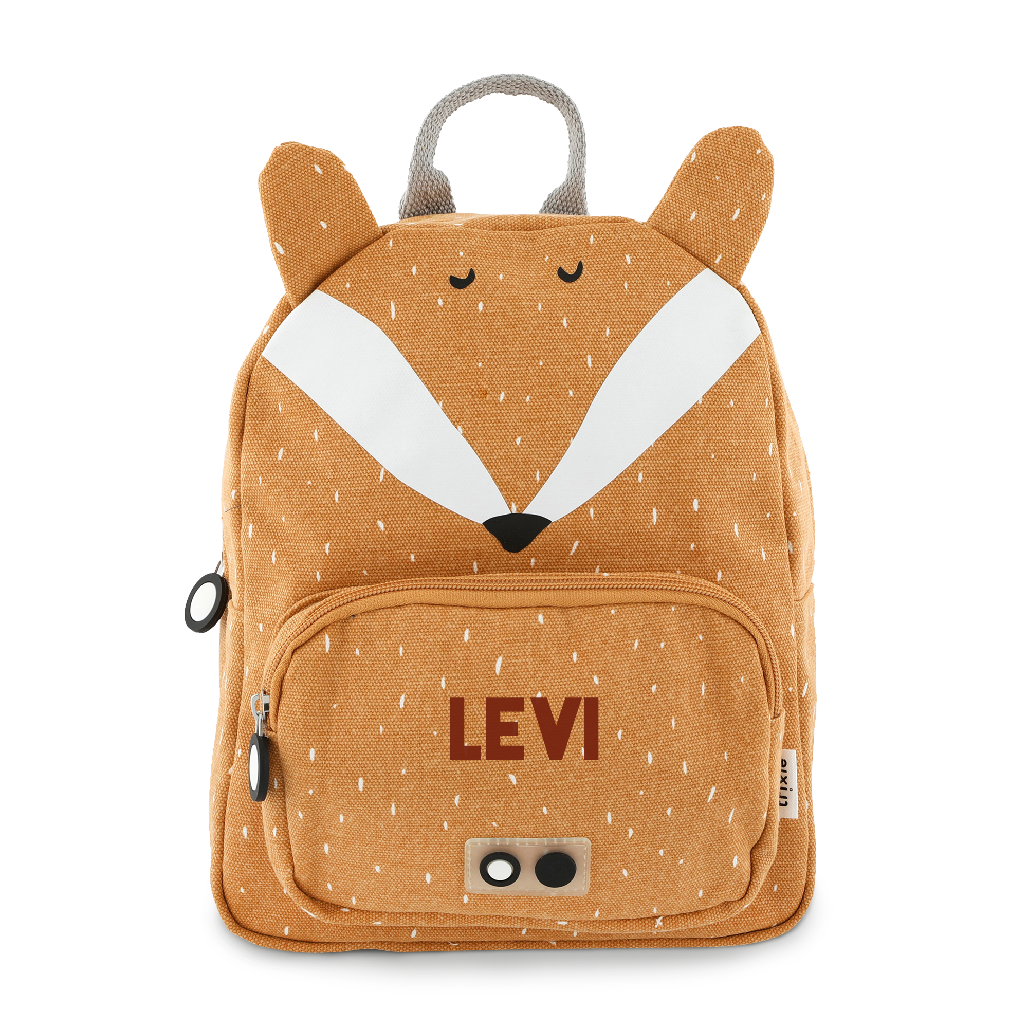 Personalizovaný dětský batoh s motivem lišky a potiskem jména LEVI na přední kapse