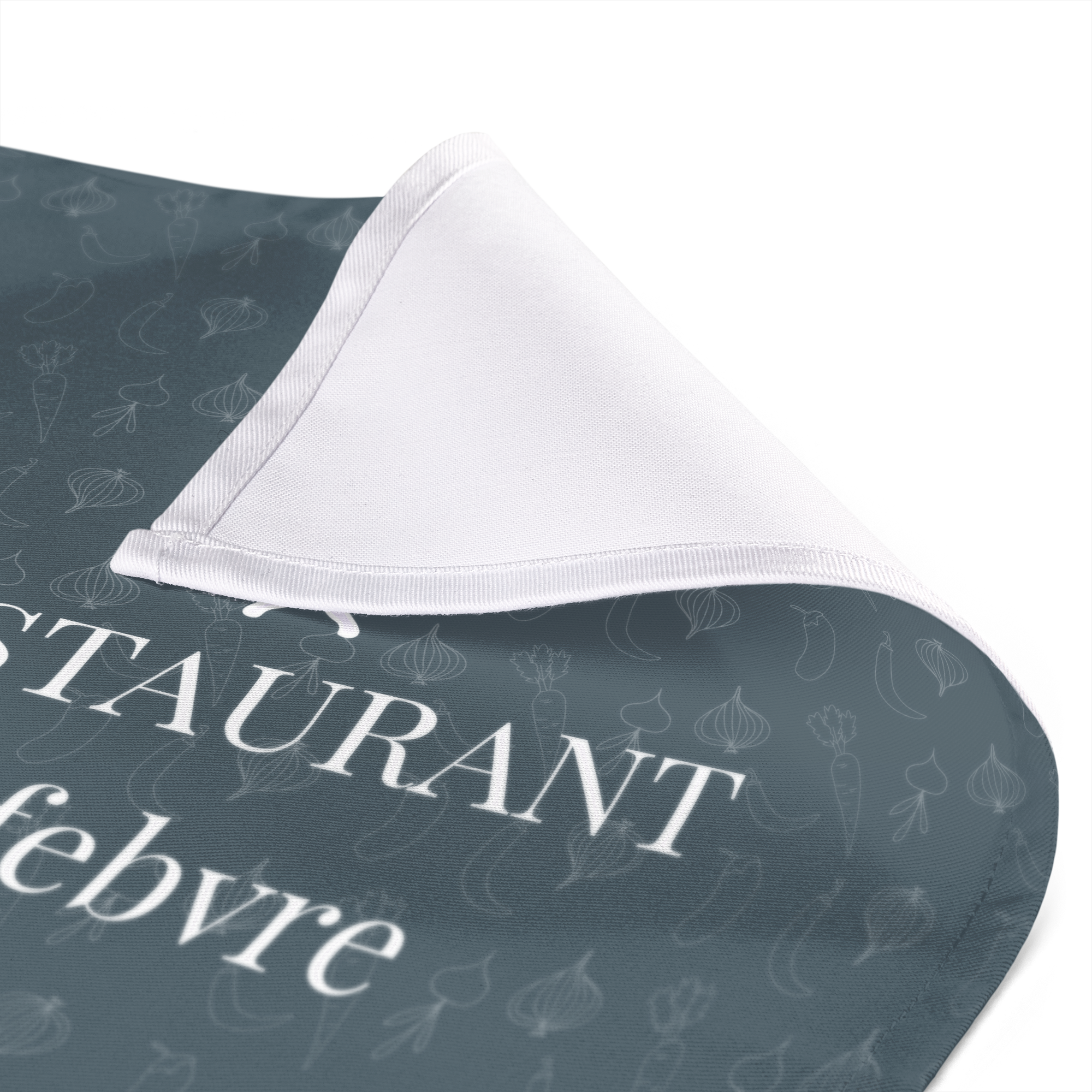 Serviette de table personnalisée bleu foncé imprimée avec Restaurant Febvre