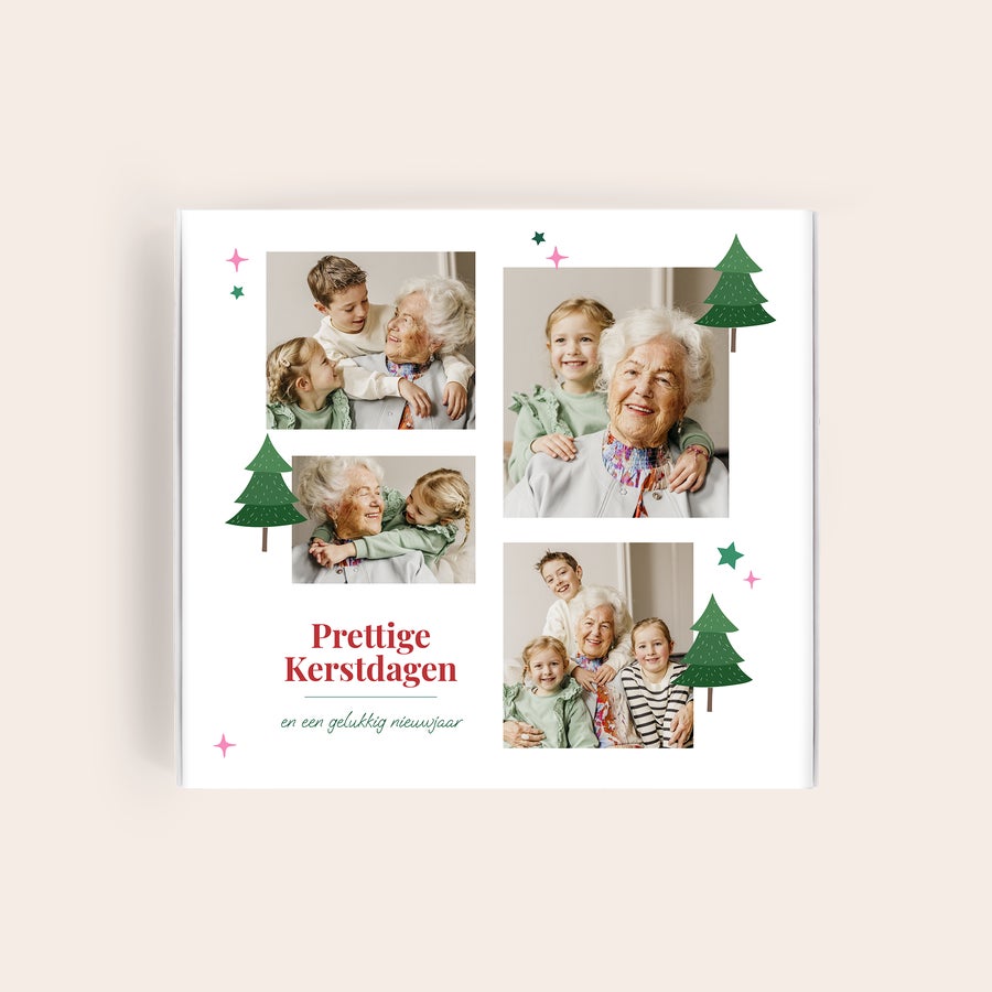 Milka Pralines Kerst Gepersonaliseerde Milka geschenkdoos bedrukt met een foto collage en de tekst Prettige Kerstdagen